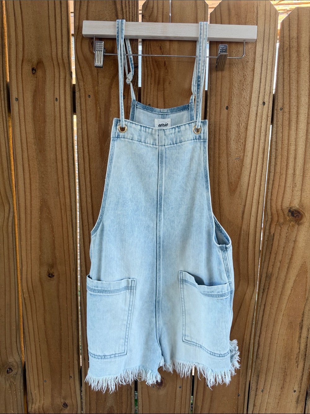 aerie Light Blue Denim Short Overalls